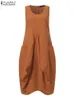 Vestidos informales ZANZEA mujeres casual cuello redondo sin mangas con volantes mini vestido sólido playa vestido de verano suelto de gran tamaño W0315