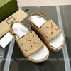 G G Printed Craft Embroidery Sandals Flat Bottom Luxury Brand Slipper Embroidered Alphabet Muffin Thick Soled Women Sandals