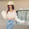 Women's Blouses Women's Clothing - Snow Spins One Shoulder Bud Silk Unlined Upper Garment Show Brim Hubble-bubble Sleeve Short Jacket