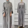 Ethnische Kleidung Dubai Muslimische Frauen Hijab Offene Strickjacke Abaya Langes Maxirock-Kleid-Set Kimono-Kaftan Islamische Robe Türkei-Kaftan Jilbab