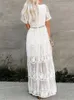 Casual Dresses Jastie Summer Boho Women Maxi Dress Loose Embroidery White Lace long Tunic Beach Dress Vacation Holiday Women Clothing 230316