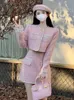 Two Piece Dress High Quality Small Fragrance Tweed Two Piece Sets Women Outfits Fashion Sweet Short Jacket Coat Mini Skirt 2 Piece Suits 230316