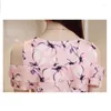 Kvinnors blusar Fashion Woman 2023 Short Sleeve Summer Tops Print Chiffon Blus Shirt Off Shoulder Women Bulus Feminina A248