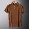 Polos męski Wysokiej jakości luksusowy Paul Top Ice Silk Short Sleved Polo Shirt Męski Lapel Summer Summer High-end Casual Stripe Knitte T-shirt 230316