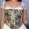 Bustini Corsetti Y2k Donne Bretella Corsetto Estate Vintage Jacquard Fasciatura Canotta Sexy Scollo a barchetta Balza Irregolare Top