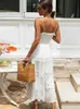 Повседневные платья белые ремни для спагетти платье элегантно 2023 г. Лето Женские Праздничные Полечение в Лонг -Бич Сарафтинг мягкий хала