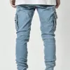 Men's Jeans Été hommes jean couleur unie Multi poches Denim taille moyenne extensible jean moulant grande taille mode pantalon usage quotidien 230316