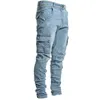 Men's Jeans Men's Jeans Streetwear Pants Multi-Pocket Black Slim Small Foot Casual Trousers Blue High-Quality Cargo Pants Men 230316