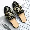 Men Golden met de hand gestromd canvas Casual schoenen muilezels met kristalversieringen mannen platte slipper zapatos hombre