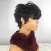 200Densitet naturlig kort bob pixie klippt peruk för svarta kvinnor vågigt färgat mänskligt hår med lugg glulöst brasilianskt hår