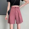 Dames shorts 2023 Fashion Summer Casual Cotton High Taille Solid Rechte Wide Leg Office Lady Elegante losse korte broek
