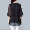 Women's Blouses 2023 5XL Chiffon Polka Dot Blouse Women Long Sleeve Clothing Korean Fashion Front Tie Women's Tunic Shirt Tops