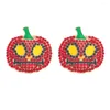 Boucles d'oreilles à tige dame dessin animé Halloween série rouge citrouille breloques drôle Rhinstone pour les femmes bijoux de vacances