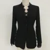 Ternos femininos de alta qualidade 2023 Moda de cor sólida Costura de renda v pescoço de um botão fivela dividida Manga longa Slim Women Blazer