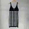 Casual Dresses designer Thousand Bird Checker Waist Knitted Sling Dress NLQX