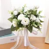 Decorative Flowers 1pcs Wedding Bouquet Artificial Rose Flower Bridal Bridesmaid White Silk Roses Marriage Accessories