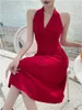 Abiti casual Estate Donna Sexy senza maniche Halter Midi Dress One Piece Lady Spaghetti Strap Beach Holiday Clthoes Moda femminile Prom Dress W0315