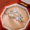 Vintage Two Tone Lady's Rings With Side Stones Anniversary Party Daily Wearable Luxury Cubic Zirconia Rings Trend Women Jewelry