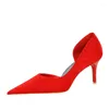 Dress Shoes European Style Fashion Sexy Thin Heel Women Pumps Pointed Toe Cloth Plus Size 43 Mary Jane Wedding Bride