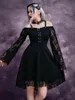 Casual Kleider Hosenträger Lace-up Goth Kleid Frauen Lange Prinzessin Ärmel Sexy Spitze Gothic Damen Tube Top Party