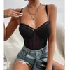 Women's Shapers Sexy Bodysuit Shapewear Deep V-Neck Body Shaper Thong Shapers Waist Trainer Women Adjustable Strap Padded Push Up Bra Corset Top 230316