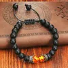 Strand Black Lava Crown Charm Tiger Oku Bransoletka mężczyzna mężczyźni kobiety plecione ręcznie regulowana biżuteria