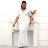 Plus Size Dresses White Sequin Dress V Neck Evening Half Sleeve Formal Party Maxi Long Prom