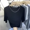 T-shirt femminile femminile magliette da donna a collo rotondo catena di ferro corto a maniche corte top top top top camisetas 230317