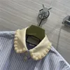 Designer coton haut pour femme haut court avec boutons de lettre piste haut de gamme marque de luxe robe rayé perles col chemise 2HXD