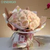 Fiori decorativi 25PCS Austin Rose Bouquet Gift Paper Wrap Peony Latex Coating Petal Pink Artificial Flower Wedding Decor (Ti auguro