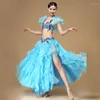 Scene Wear Brand Orient Dance Dress Belly 2st Outfit Set (BH och kjol) av axelkvinnor egyptiska kostymer