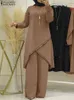 Abbigliamento etnico ZANZEA Moda donna musulmana manica lunga camicetta Abaya abiti paillettes islamici sciolti set coordinati 2 pezzi tuta urbana 230317