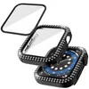 Diamond Double Row Screen Protetor de relógio Capa completa Vidro temperado Bling protetor PC para PC para Apple Watch 7 6 5 4 3 2 41mm 45mm 44mm 42mm 40mm 38mm