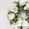 Dekorativa blommor konstgjorda vit ros och hortensia kransgröna blad eukalyptus krans för heminredning dörr dekoration