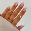 False Nails 5Boxs Fake With Wavy Design Detachable French Short Ellipse Almond Full Cover Nail Tips Press On