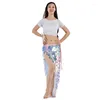 Stage Wear Mode Femmes Danse du ventre Spandex Vêtements extensibles Multicolor Squama Over-Jupe Paillettes Écharpe de hanche