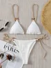 Bikinis set Sexy Bikini Set 2022 Cute White Ring Linked Triangle Tie Side Triangle Thong Biquini Swimsuit Swimwear Women Bathing Suit P230316