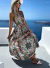 Casual jurken dames zomer vintage print a-line jurk 2023 mode v-neck mouwloze veter-big zoom maxi-desses boho vakantie