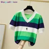 wangcai01 Women's T-Shirt LJSXLS Striped V-Neck Pullover Women Short Seve T Shirt New Thin Summer Tops Knitted Tshirts Korean Fashion Womens Clothing 0317H23