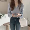 Женские блузкие рубашки весны японские корейские шикарные топы Blusas Women v Neck Retro Vintage Sound Breadsed Butrons 230317