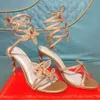 Rene Crystal Lamp Snake Strass Sandals Dames vlinder kristallen Decoratieve hoge sandalen luxe ontwerpers enkel wrapping schoen voor vrouwenfabriek schoenen