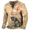 T-shirts pour hommes Vintage Cotton Knights Templar Print 3D T-shirts D'été Tops Surdimensionnés À Manches Longues Tee Casual Button-Down Vêtements 230317