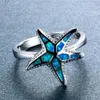 Anéis de casamento Blue Fire Opal Starfish Ring feminino