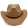 Wide Brim Hats Bucket Hats Warmer Western-Cowboyhut für Herren und Damen aus Wolle mit Kaffeegürtel im Herbst und Winter 230316