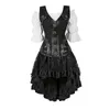 Traje de tema Steampunk Corset Dress Ropa gótica negra para mujeres Pirate Corset Vestidos Cosplay Shoulder Off Blusa Corset Dress Plus Size AA230316