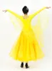Vêtements de scène robe de danse de salon adulte senior strass grande balançoire femmes valse latine Tango Performance Costumes jaune