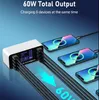 60W 8 portas carregadores de telefone USB QC3.0 PD Tipo C USBC Fast Charger Charge Quick Charge Smart LED Display Charging Station Adaptador A9 A9p