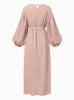 Ropa étnica Otoño Puff Manga Marruecos Vestido musulmán Mujeres Abaya Kaftans Casual Vestidos de noche Mujer Turquía Islam Long Robe Femme Vestidos 230317