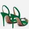 Aquazzura kvinnors slingback stilett sandaler kvällskor äkta läderpumpar smal band öppen tå klänningskor lyxdesigner höga klackar 35-42 med låda