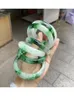 Bangle Real Jade Armband Flower Green Jadeite Jasper Bangles Wide Adult Women Hand smycken Par